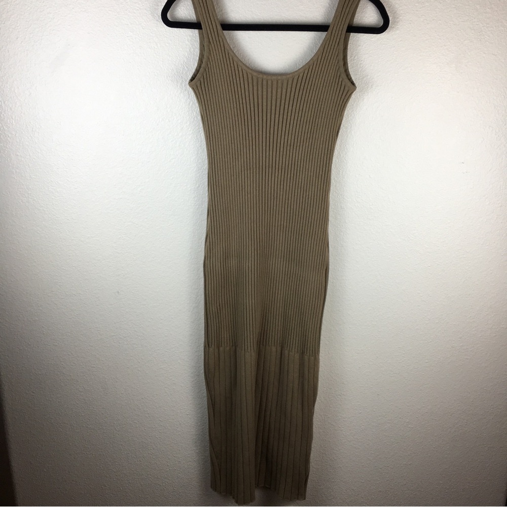 Open Edit Women's Tan Rib Tank Midi Stretch Knit Dress No Size Tag